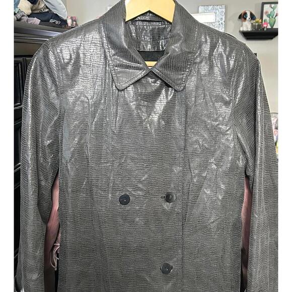Vintage Drizzle Trench Coat Sz 8 Grey Snake Skin Double Breasted 90's Grunge - Picture 3 of 9
